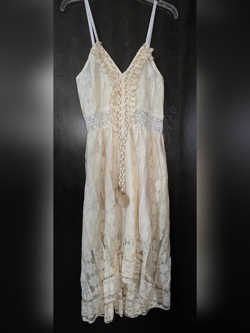 Women's Boho Crochet Lace Cami High-Low Sundress Cream Size M